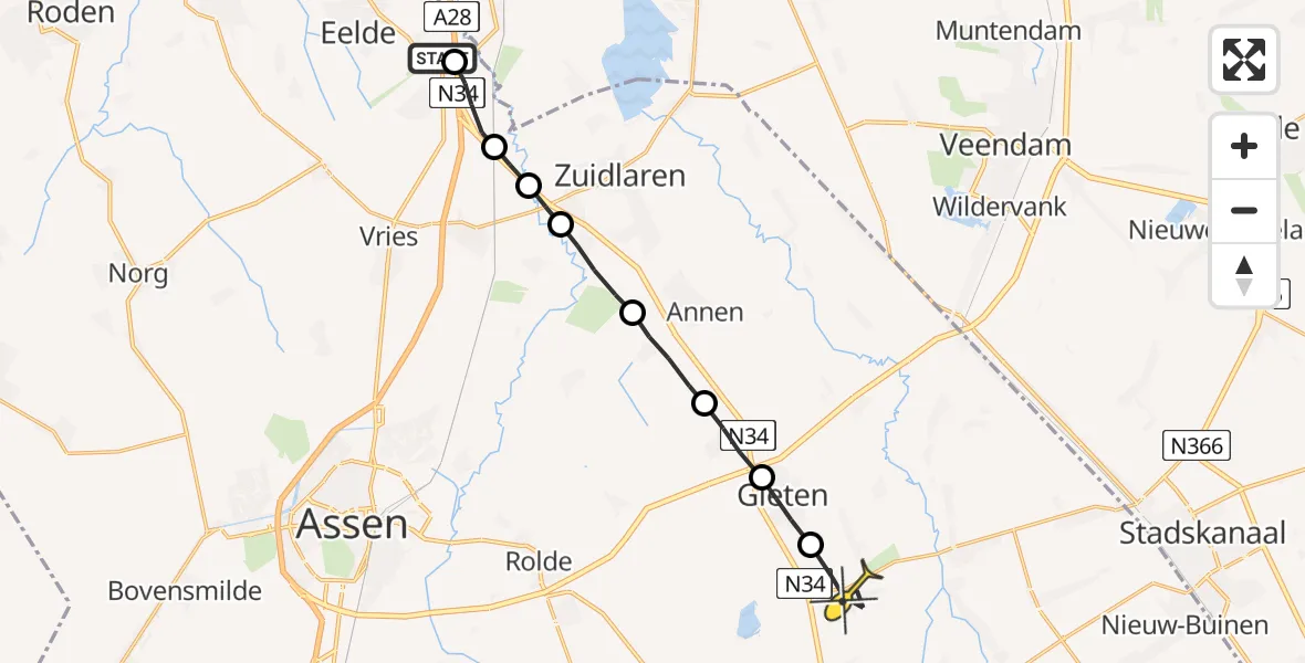 Routekaart van de vlucht: Lifeliner 4 naar Gasselte