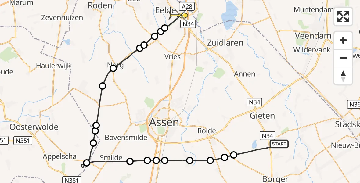 Routekaart van de vlucht: Lifeliner 4 naar Groningen Airport Eelde