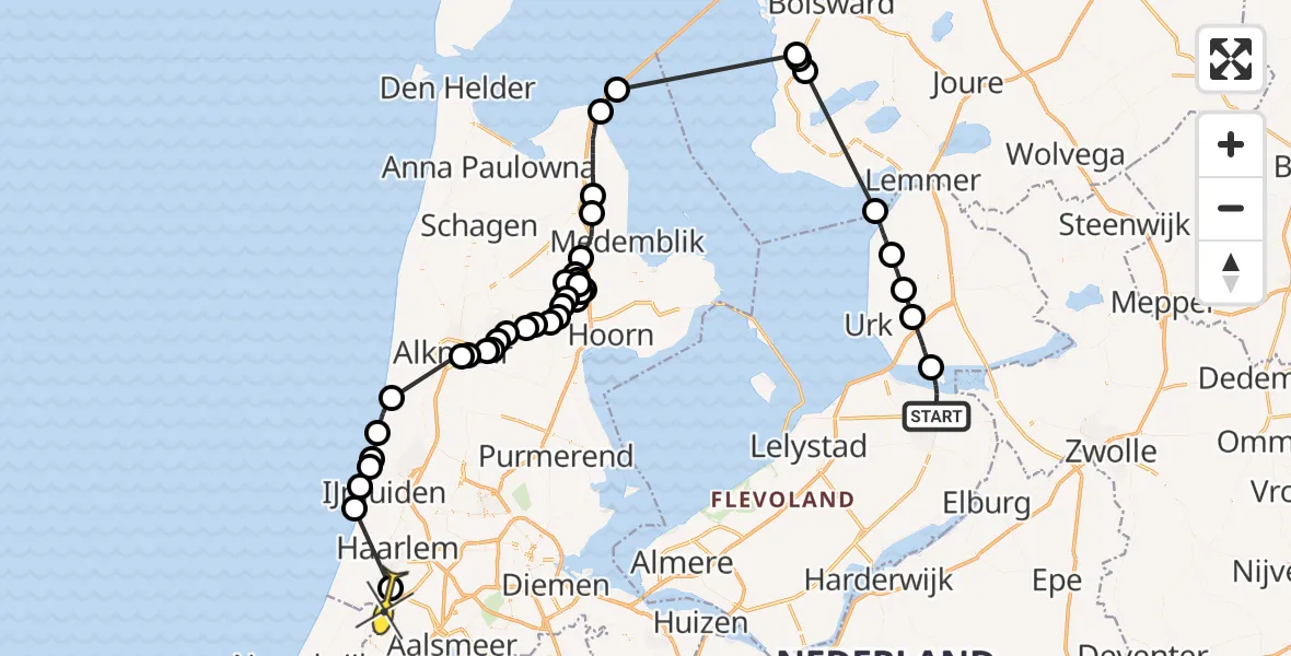 Routekaart van de vlucht: Politieheli naar Zwaanshoek