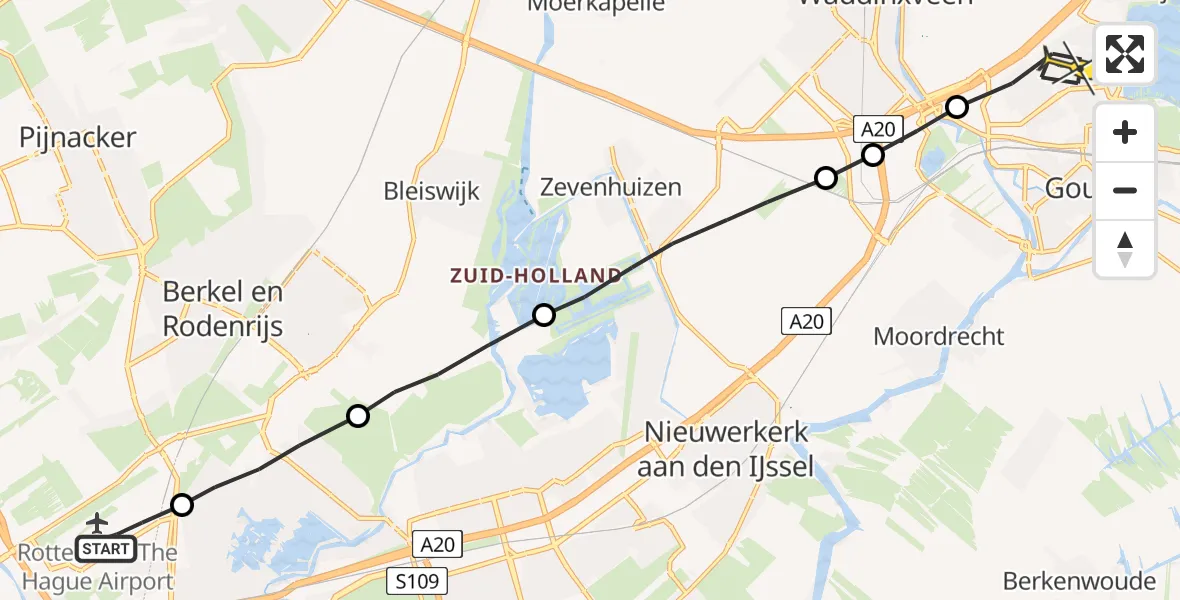 Routekaart van de vlucht: Lifeliner 2 naar Gouda