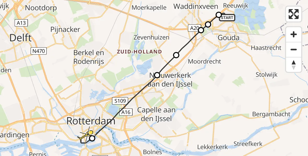 Routekaart van de vlucht: Lifeliner 2 naar Erasmus MC