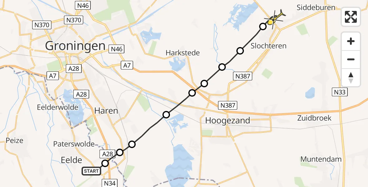Routekaart van de vlucht: Lifeliner 4 naar Schildwolde