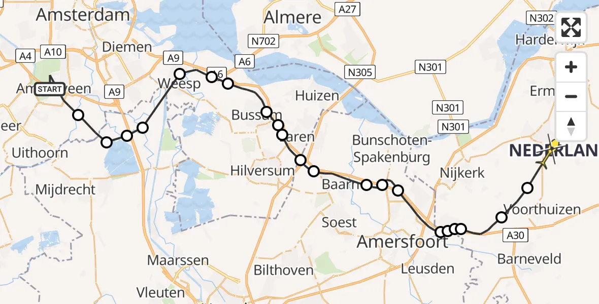 Routekaart van de vlucht: Politiehelikopter naar Putten
