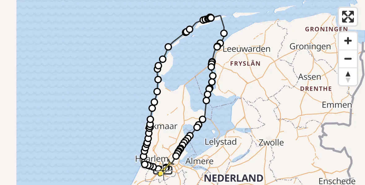 Routekaart van de vlucht: Politieheli naar Schiphol