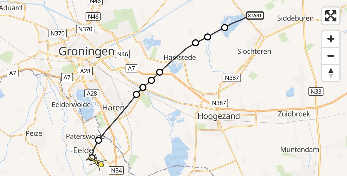 Routekaart van de vlucht: Lifeliner 4 naar Groningen Airport Eelde