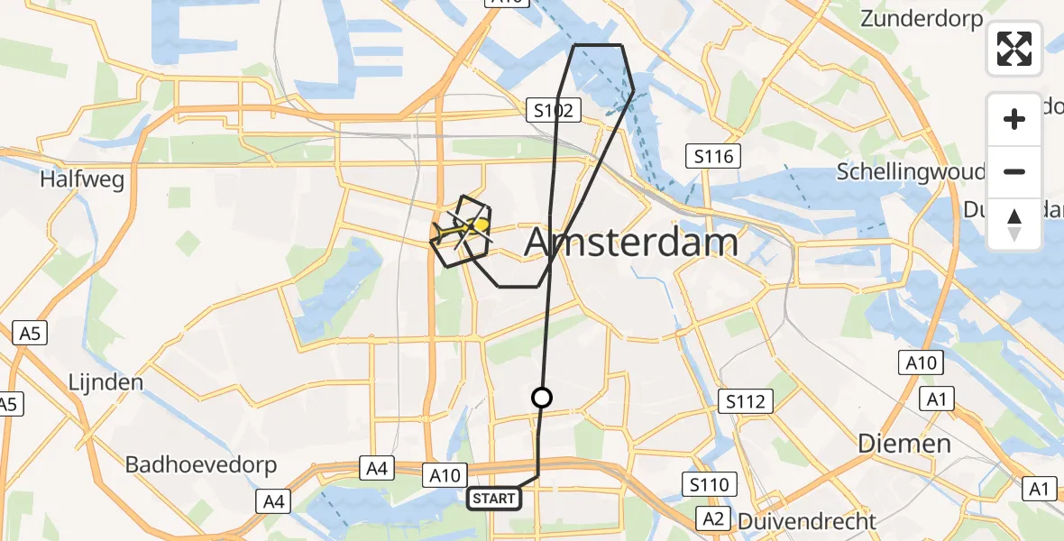 Routekaart van de vlucht: Lifeliner 1 naar Amsterdam