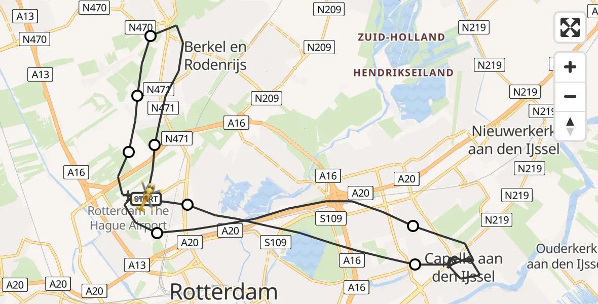 Vluchtroute Traumahelikopter Rotterdam The Hague Airport - Rotterdam The Hague Airport, 08 juli 2023, 10:16