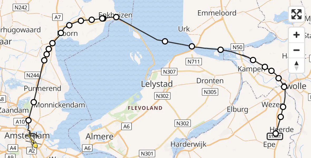 Routekaart van de vlucht: Politieheli naar Amsterdam