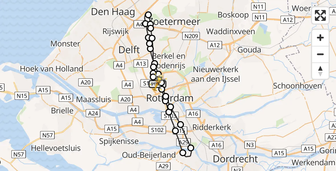 Vluchtroute Traumahelikopter Rotterdam The Hague Airport - Rotterdam The Hague Airport, 08 juli 2023, 10:31