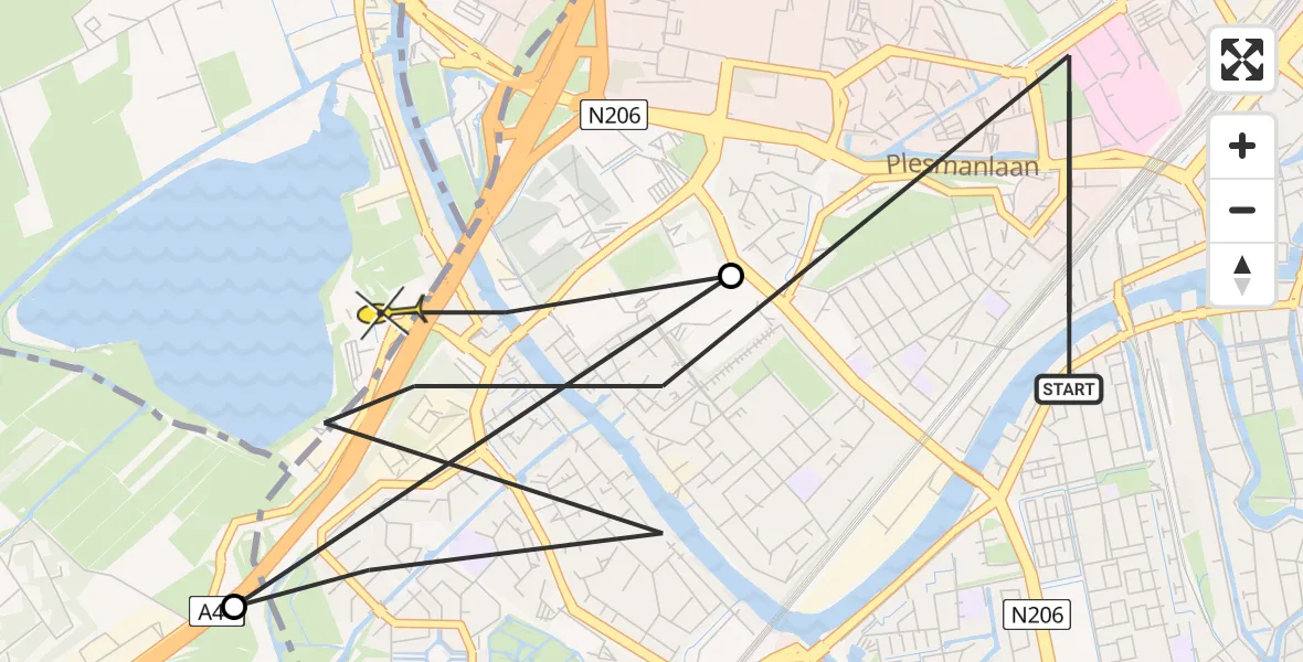 Routekaart van de vlucht: Politieheli naar Valkenburg