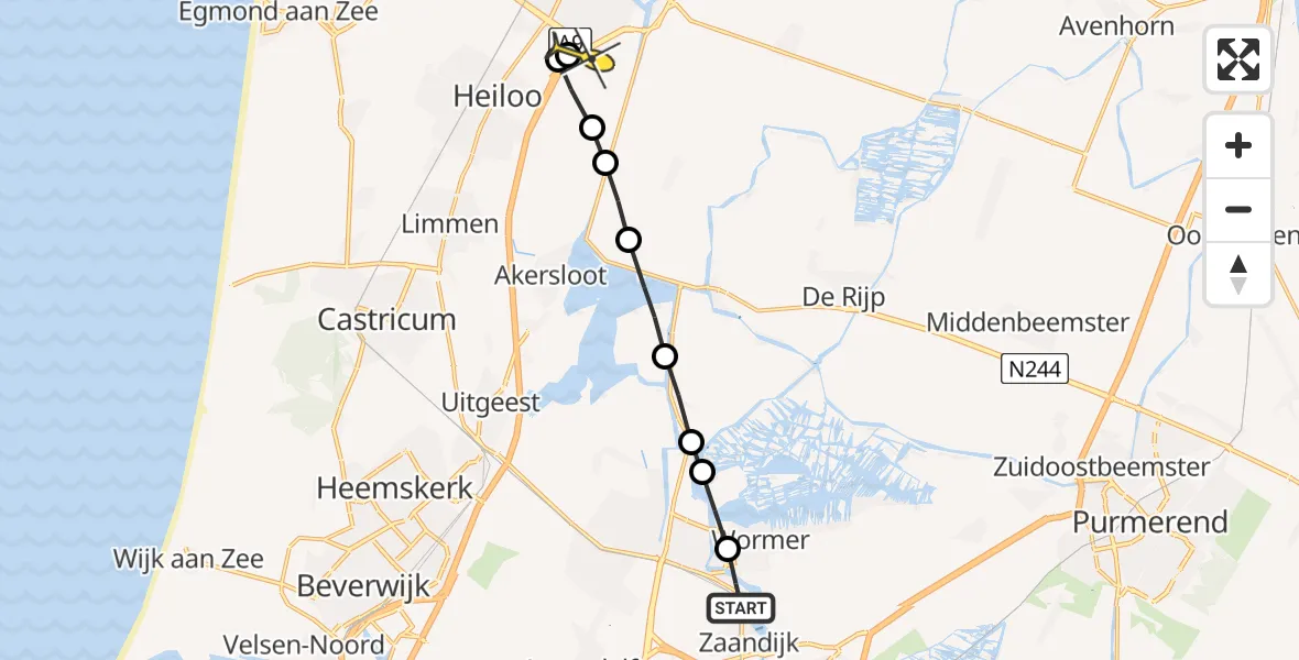 Routekaart van de vlucht: Lifeliner 2 naar Alkmaar