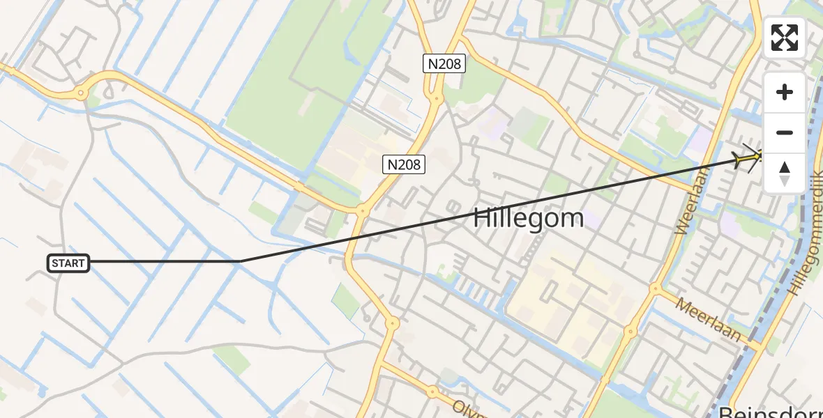 Routekaart van de vlucht: Politieheli naar Hillegom