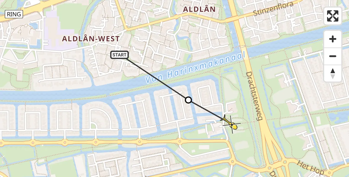 Vluchtroute Ambulancehelikopter van Leeuwarden naar Leeuwarden