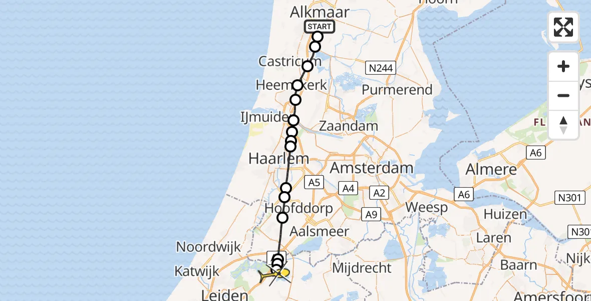 Routekaart van de vlucht: Lifeliner 1 naar Roelofarendsveen