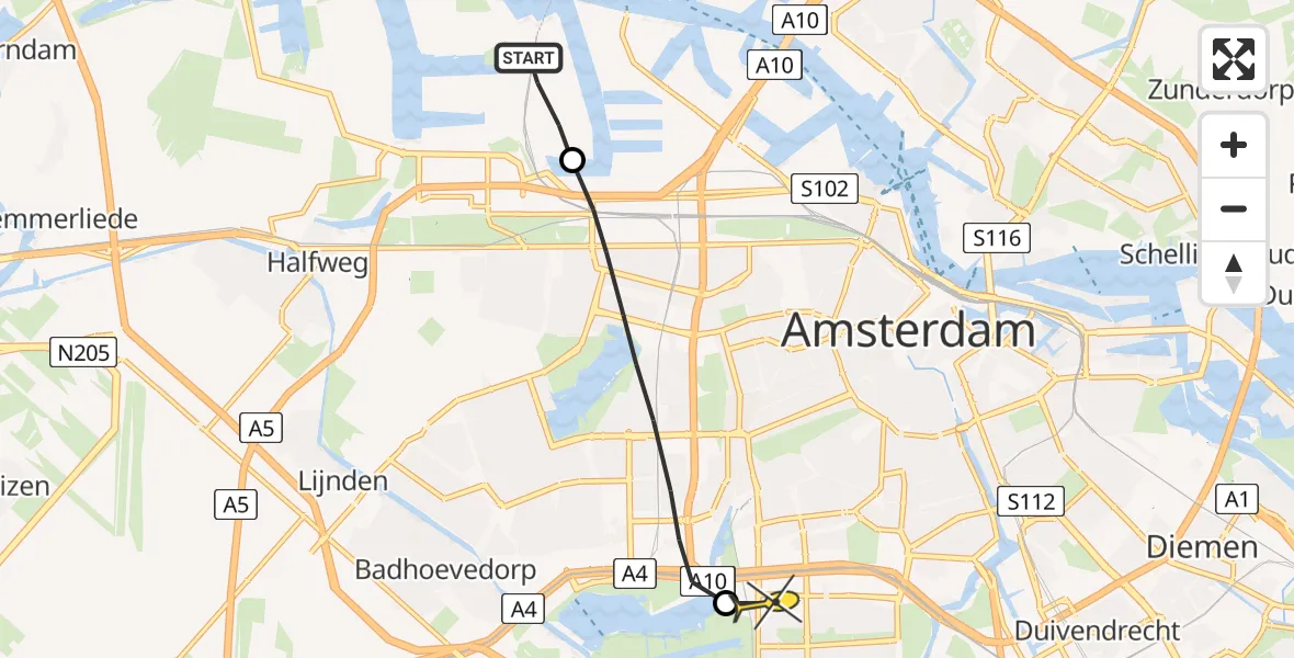 Routekaart van de vlucht: Lifeliner 1 naar VU Medisch Centrum Amsterdam