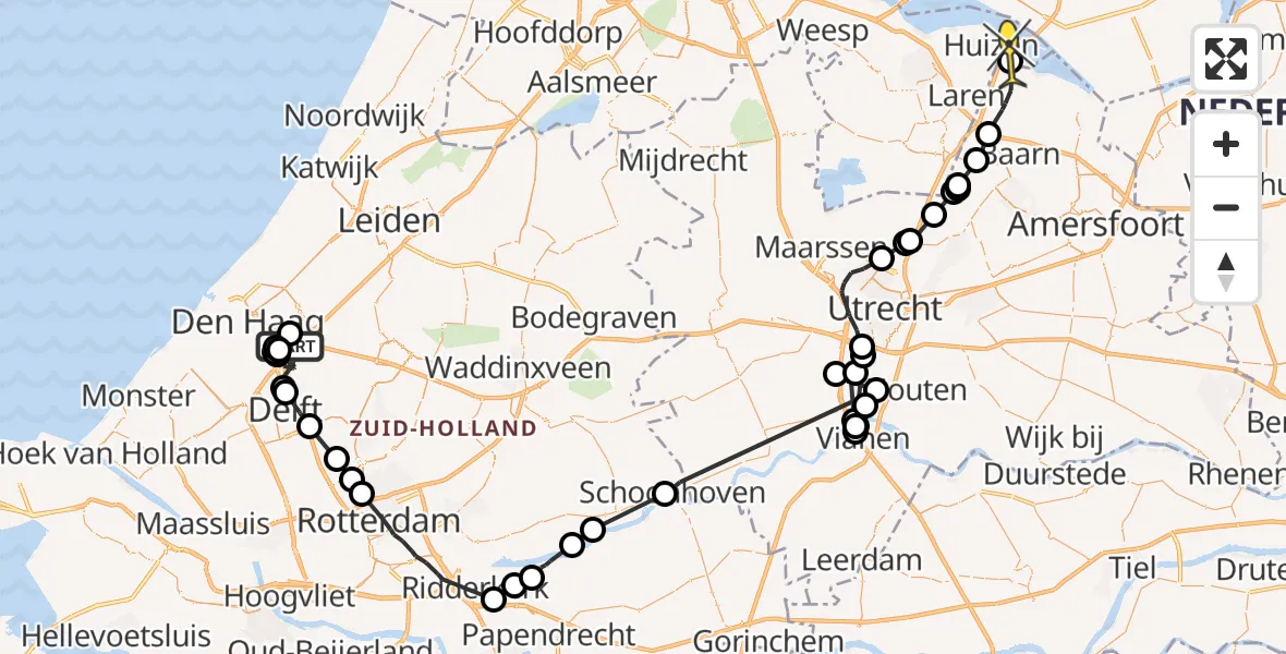 Routekaart van de vlucht: Politiehelikopter naar Blaricum