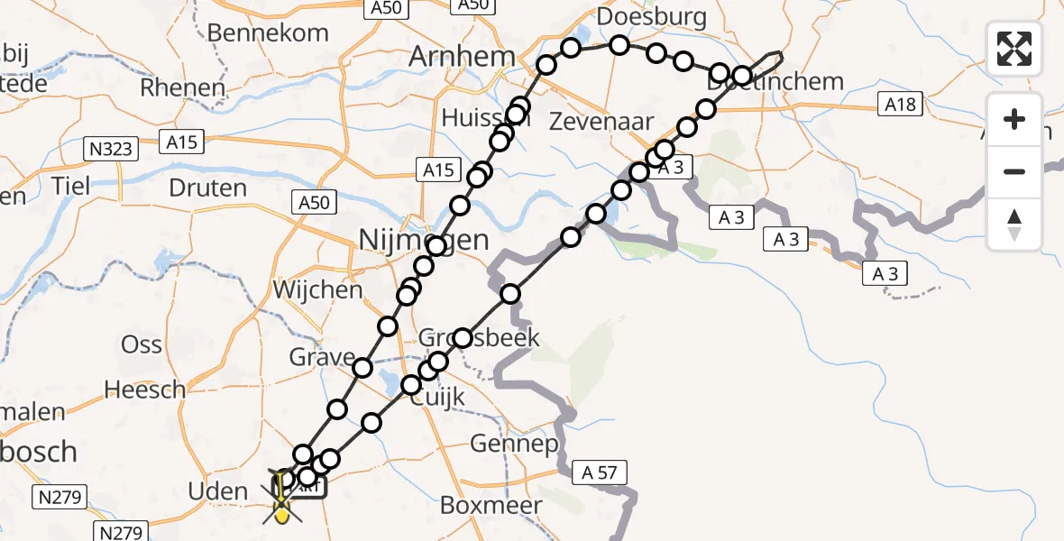 Routekaart van de vlucht: Lifeliner 3 naar Vliegbasis Volkel