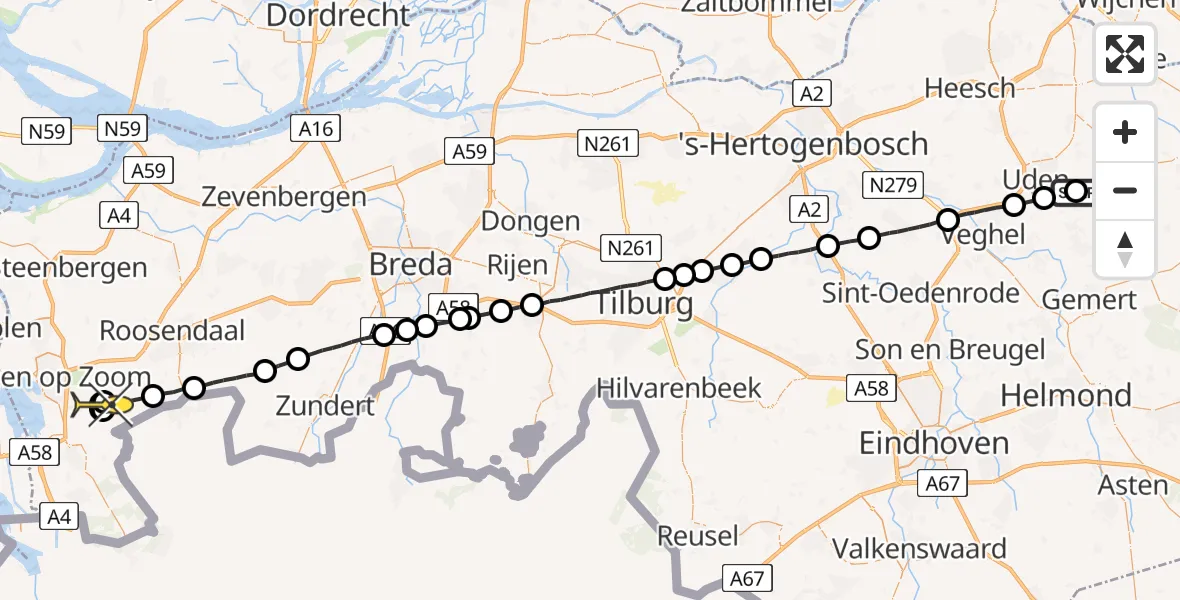 Routekaart van de vlucht: Lifeliner 3 naar Wouwse Plantage