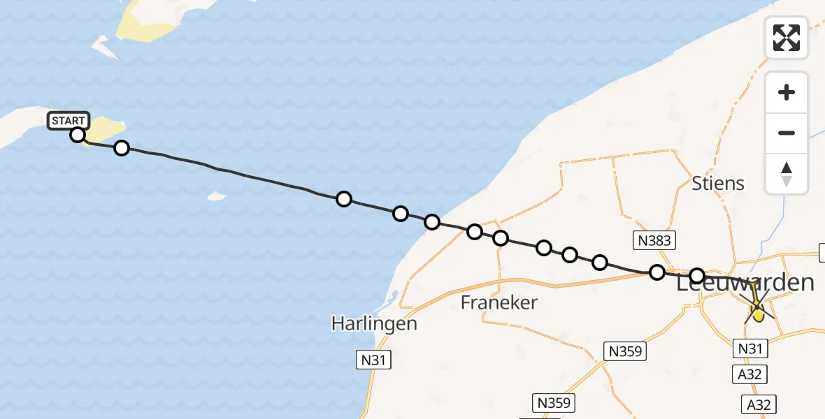 Routekaart van de vlucht: Lifeliner 4 naar Leeuwarden