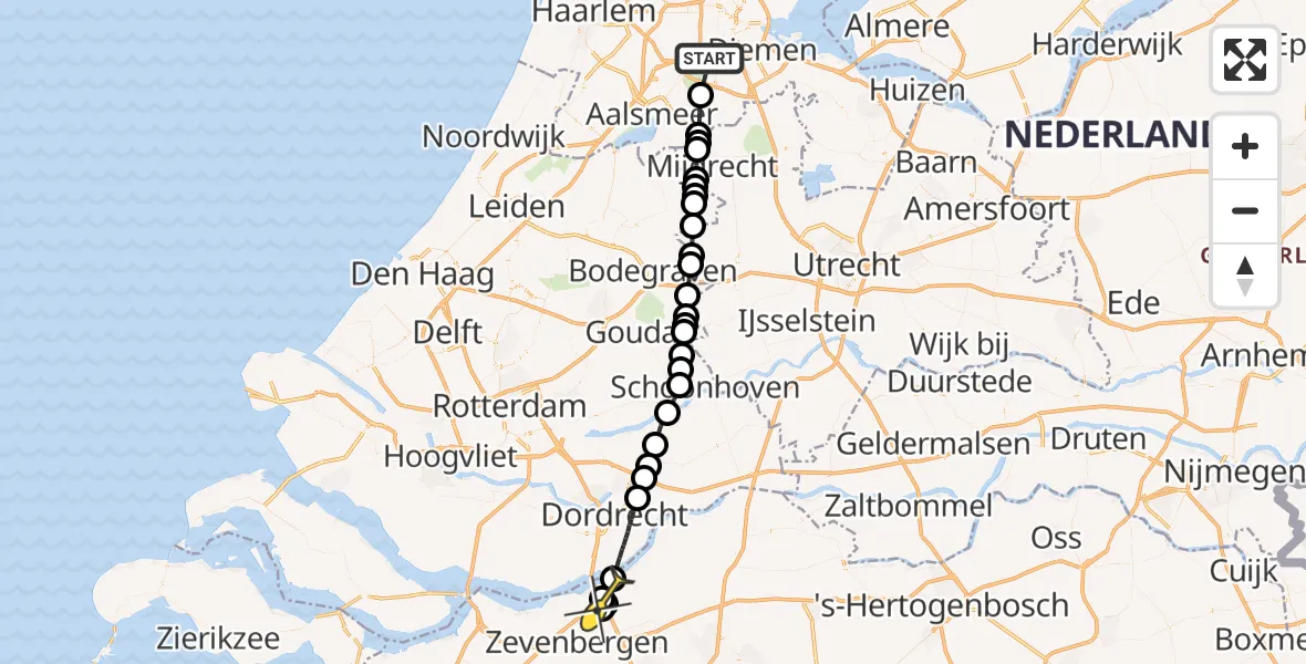Routekaart van de vlucht: Lifeliner 1 naar Zevenbergschen Hoek