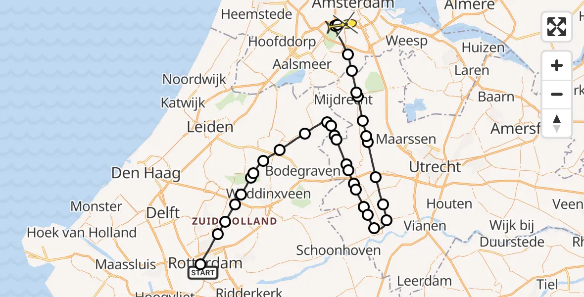 Routekaart van de vlucht: Lifeliner 1 naar VU Medisch Centrum Amsterdam