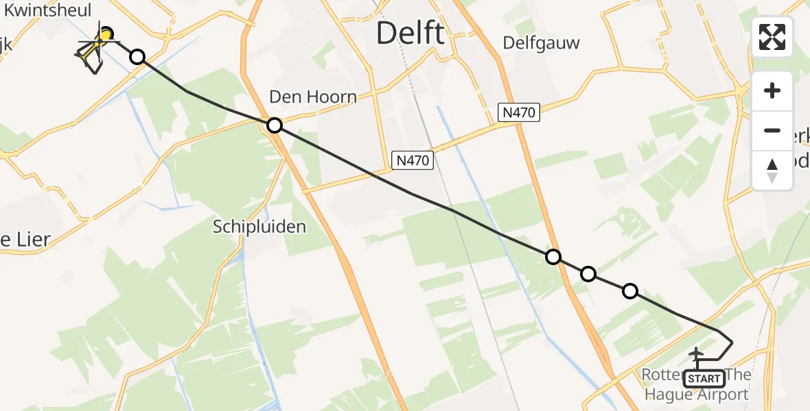 Routekaart van de vlucht: Lifeliner 2 naar Kwintsheul