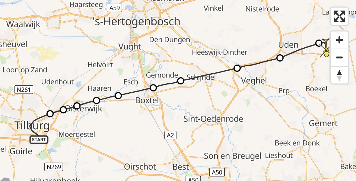 Routekaart van de vlucht: Lifeliner 3 naar Vliegbasis Volkel