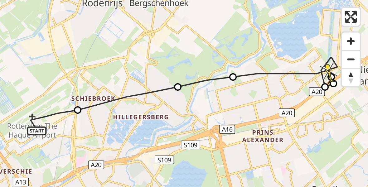 Routekaart van de vlucht: Lifeliner 2 naar Rotterdam