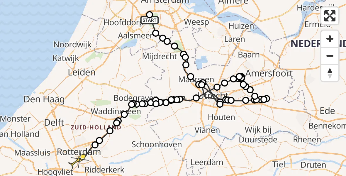 Routekaart van de vlucht: Politieheli naar Rotterdam