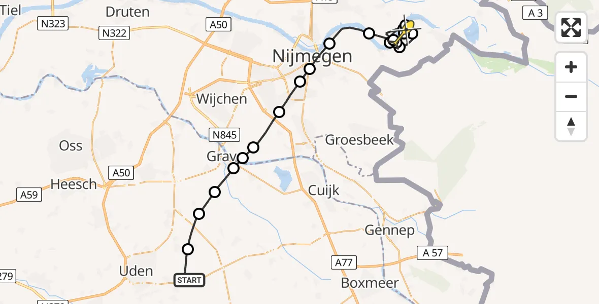 Routekaart van de vlucht: Politiehelikopter naar Kekerdom