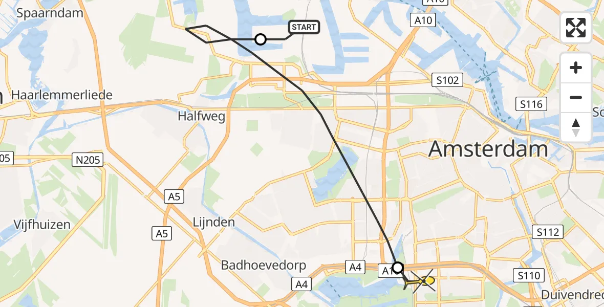 Routekaart van de vlucht: Lifeliner 1 naar VU Medisch Centrum Amsterdam