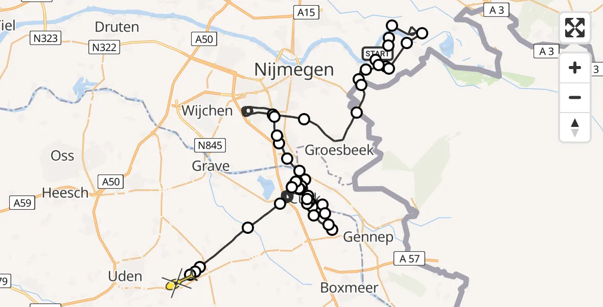 Routekaart van de vlucht: Politieheli naar Vliegbasis Volkel