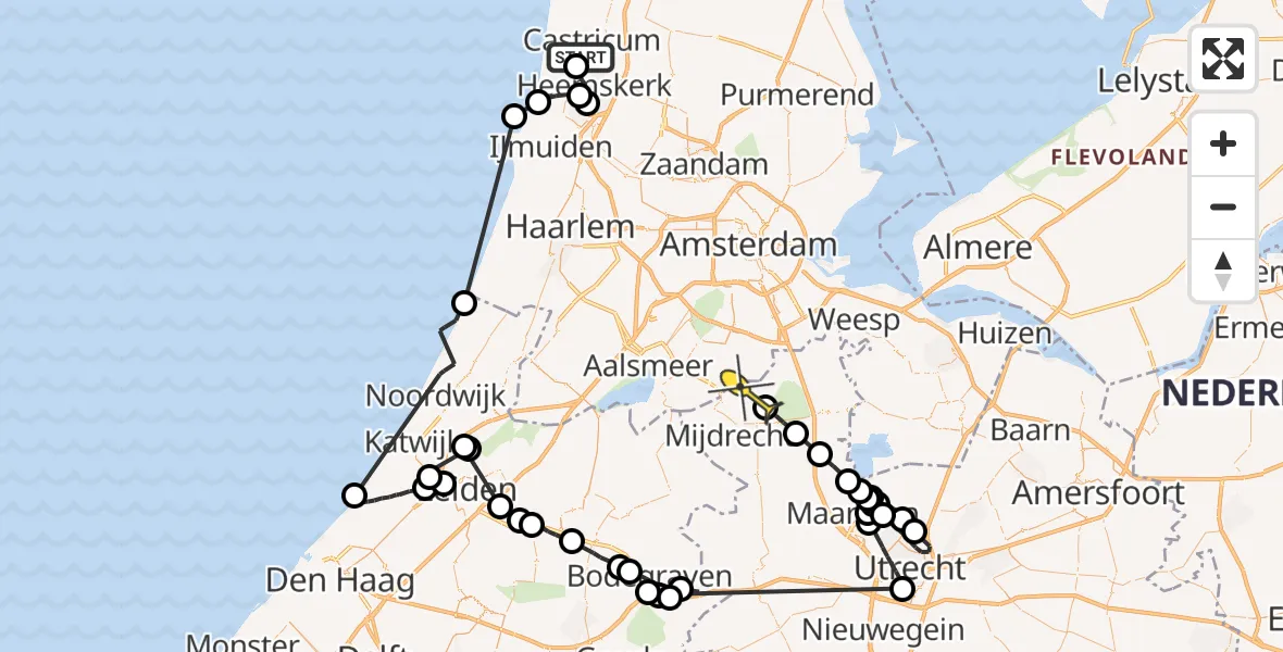 Routekaart van de vlucht: Politieheli naar Waverveen