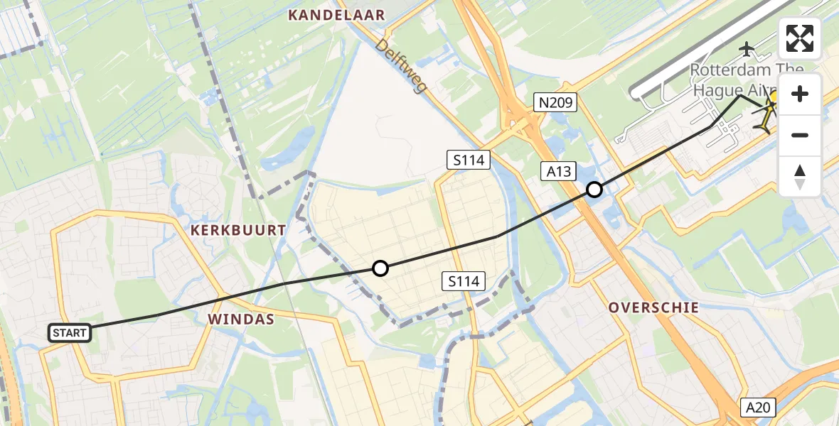 Routekaart van de vlucht: Lifeliner 2 naar Rotterdam The Hague Airport