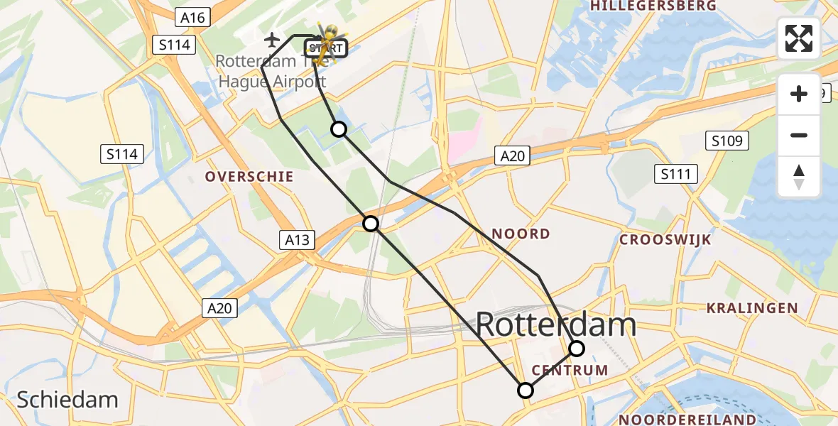 Vluchtroute Traumahelikopter Rotterdam The Hague Airport - Rotterdam The Hague Airport, 08 juli 2023, 19:43