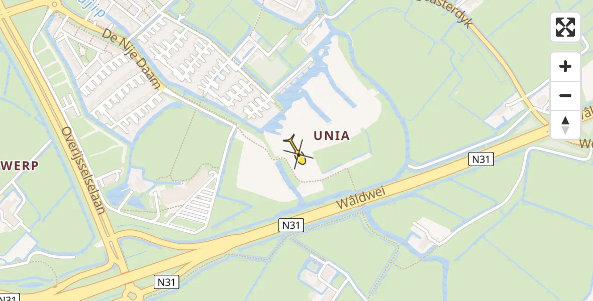 Vluchtroute Ambulancehelikopter van Leeuwarden naar Leeuwarden