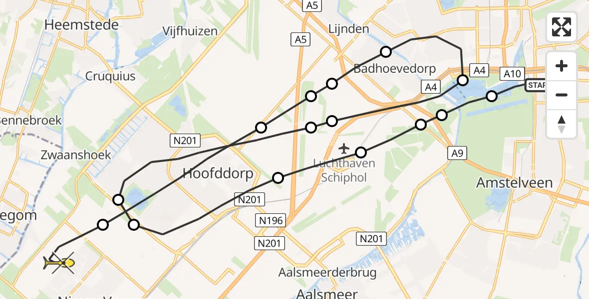 Routekaart van de vlucht: Lifeliner 1 naar Nieuw-Vennep