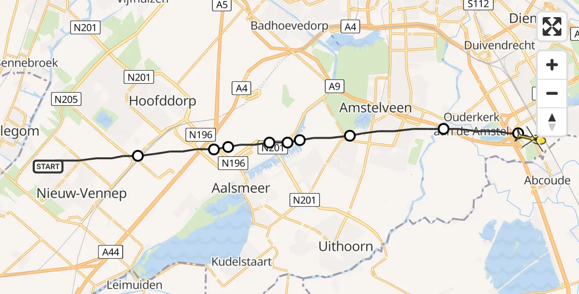 Routekaart van de vlucht: Lifeliner 1 naar Academisch Medisch Centrum (AMC)