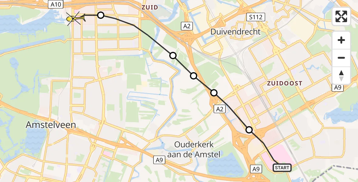 Routekaart van de vlucht: Lifeliner 1 naar VU Medisch Centrum Amsterdam