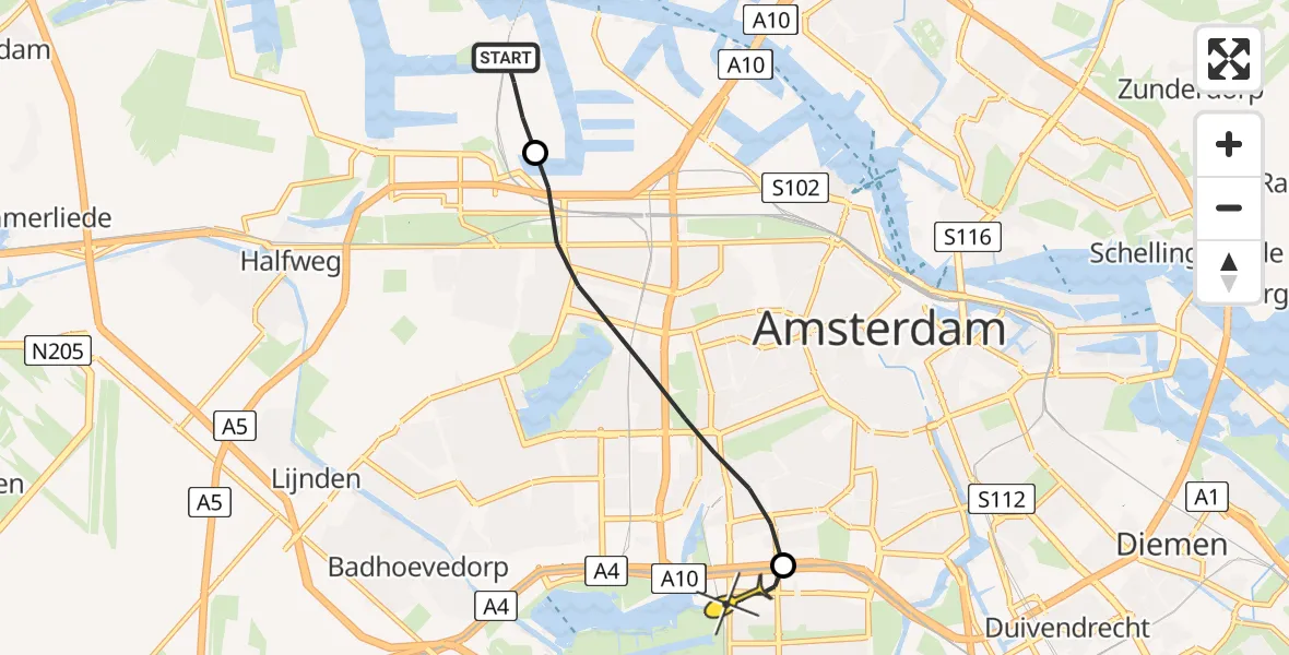 Routekaart van de vlucht: Lifeliner 1 naar VU Medisch Centrum Amsterdam