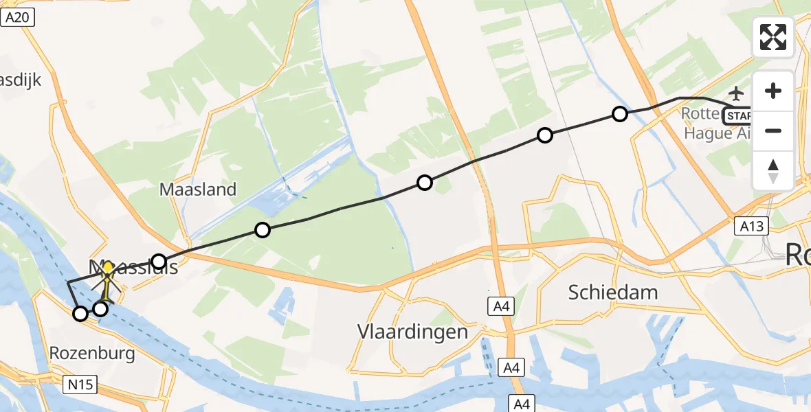 Routekaart van de vlucht: Lifeliner 2 naar Maassluis