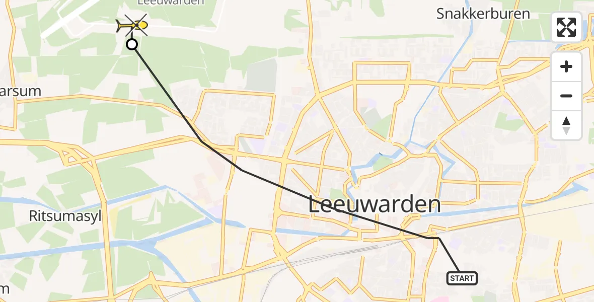 Routekaart van de vlucht: Ambulanceheli naar Vliegbasis Leeuwarden