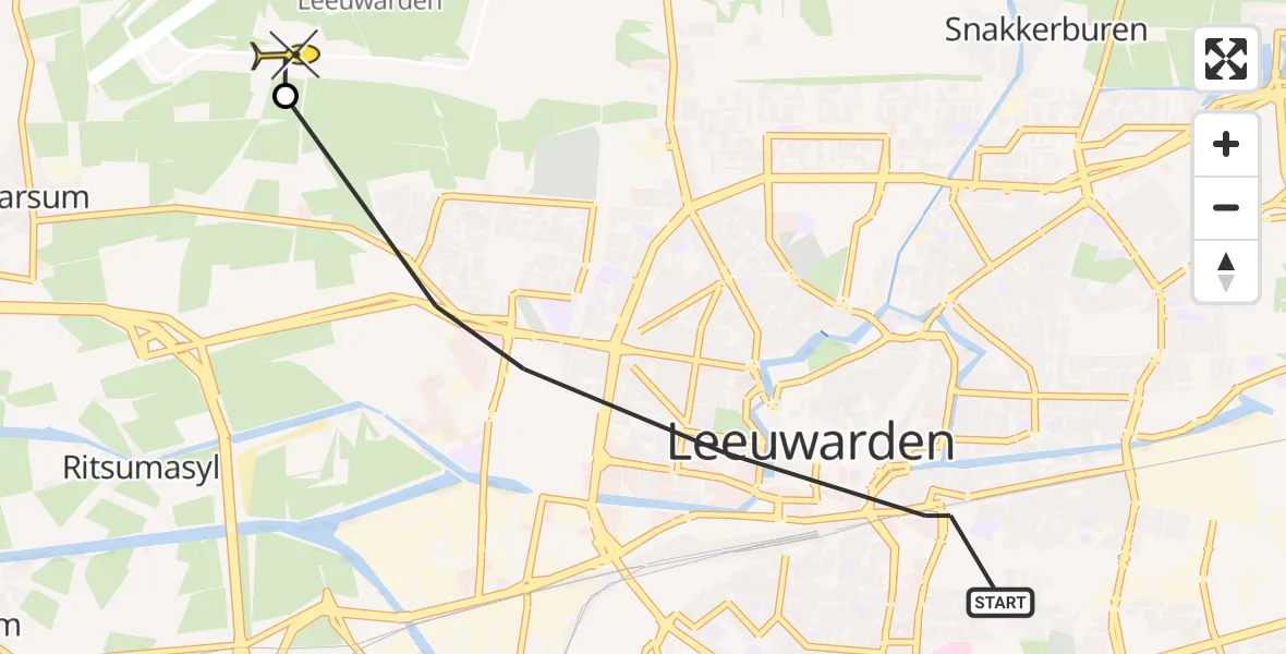 Routekaart van de vlucht: Ambulancehelikopter naar Vliegbasis Leeuwarden