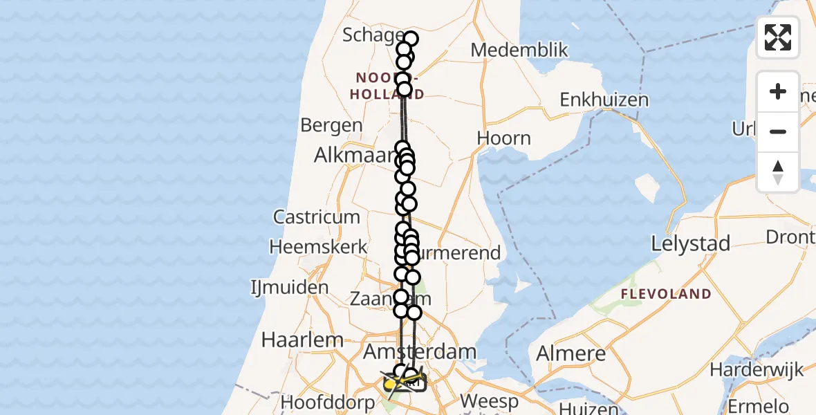 Routekaart van de vlucht: Lifeliner 1 naar VU Medisch Centrum Amsterdam