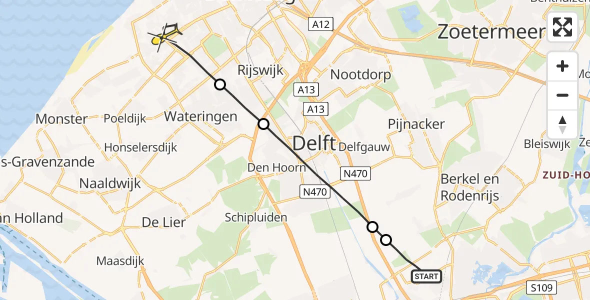 Routekaart van de vlucht: Lifeliner 2 naar Den Haag