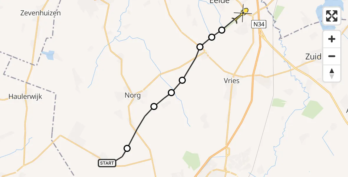 Routekaart van de vlucht: Lifeliner 4 naar Groningen Airport Eelde