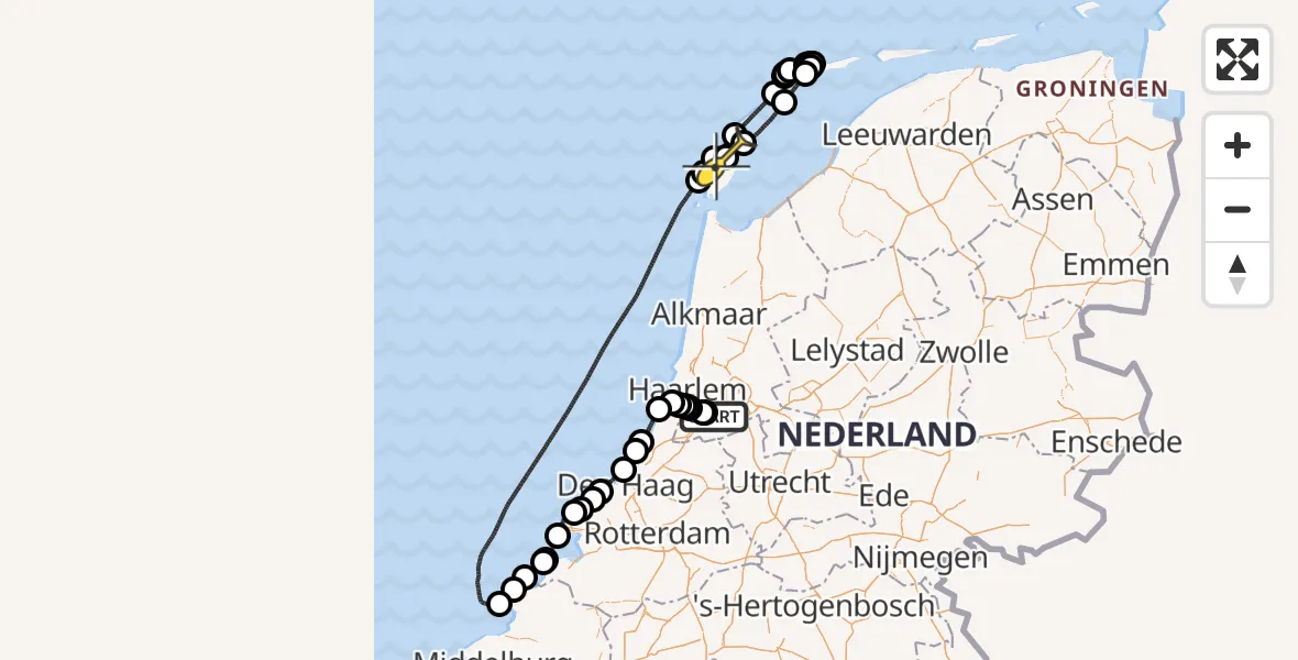 Routekaart van de vlucht: Politieheli naar Texel International Airport