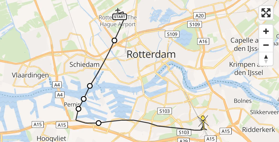 Routekaart van de vlucht: Lifeliner 2 naar Rotterdam