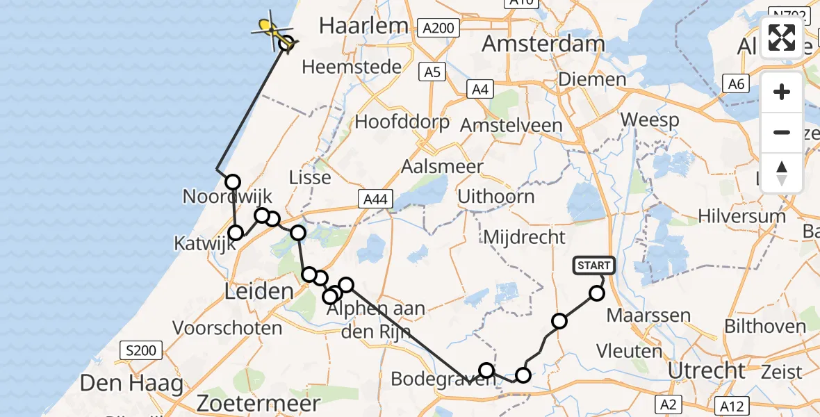 Routekaart van de vlucht: Politieheli naar Zandvoort