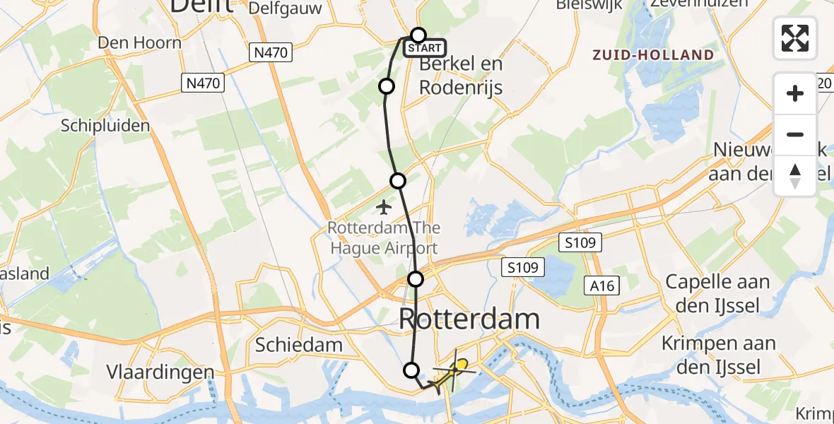 Routekaart van de vlucht: Lifeliner 2 naar Erasmus MC